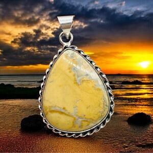Large Maligano Jasper Teardrop Pendant with Sterling Decorative Border